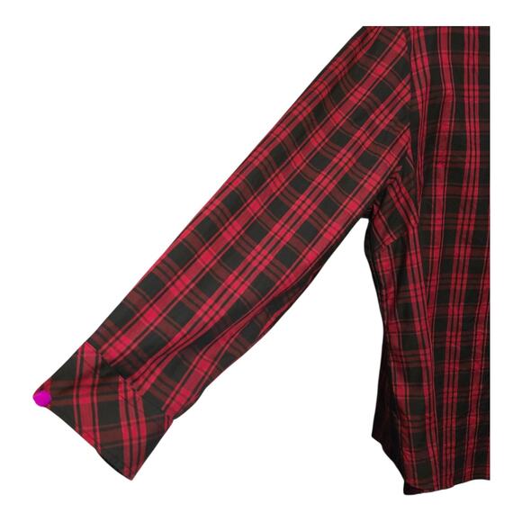Talbots Womens Plus Size 22W Ruffle Blouse Red/Black Plaid Country Classic - Picture 5 of 10